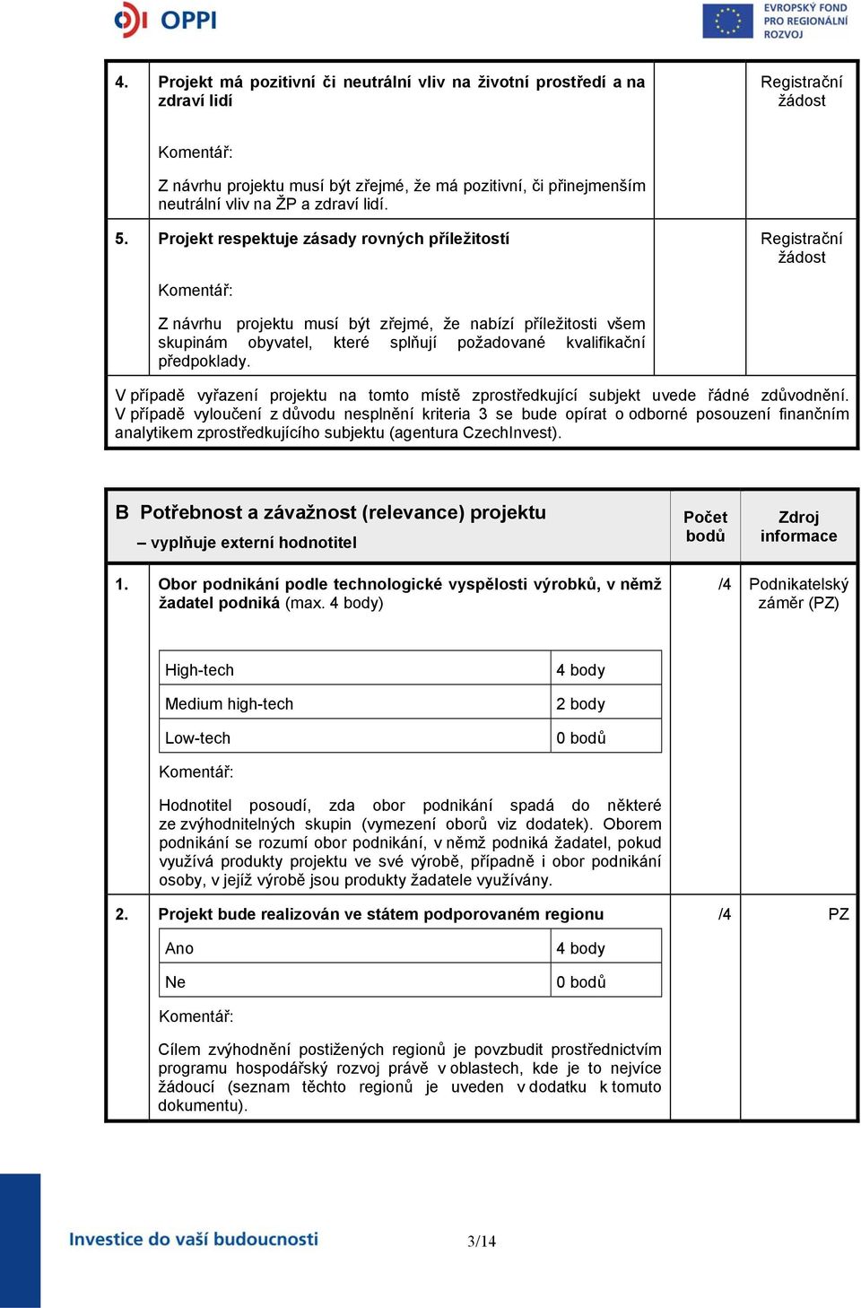 Projekt respektuje zásady rovných příležitostí Registrační žádost Z návrhu projektu musí být zřejmé, že nabízí příležitosti všem skupinám obyvatel, které splňují požadované kvalifikační předpoklady.