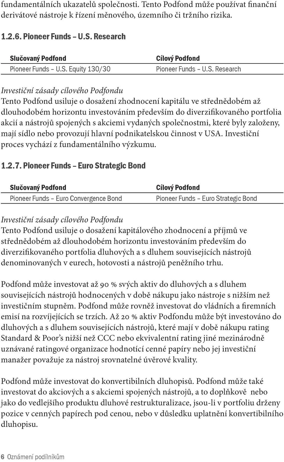 učovaný Podfond Pioneer Funds U.S.