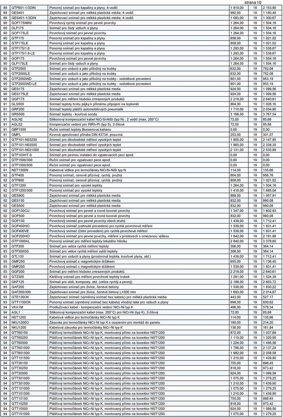 264,00 19 1 504,16 90 GOF175LE Povrchový snímač pro pevné povrchy 1 264,00 19 1 504,16 90 GTF175 Ponorný snímač pro kapaliny a plyny 858,00 19 1 021,02 90 GTF175LE Ponorný snímač pro kapaliny a plyny