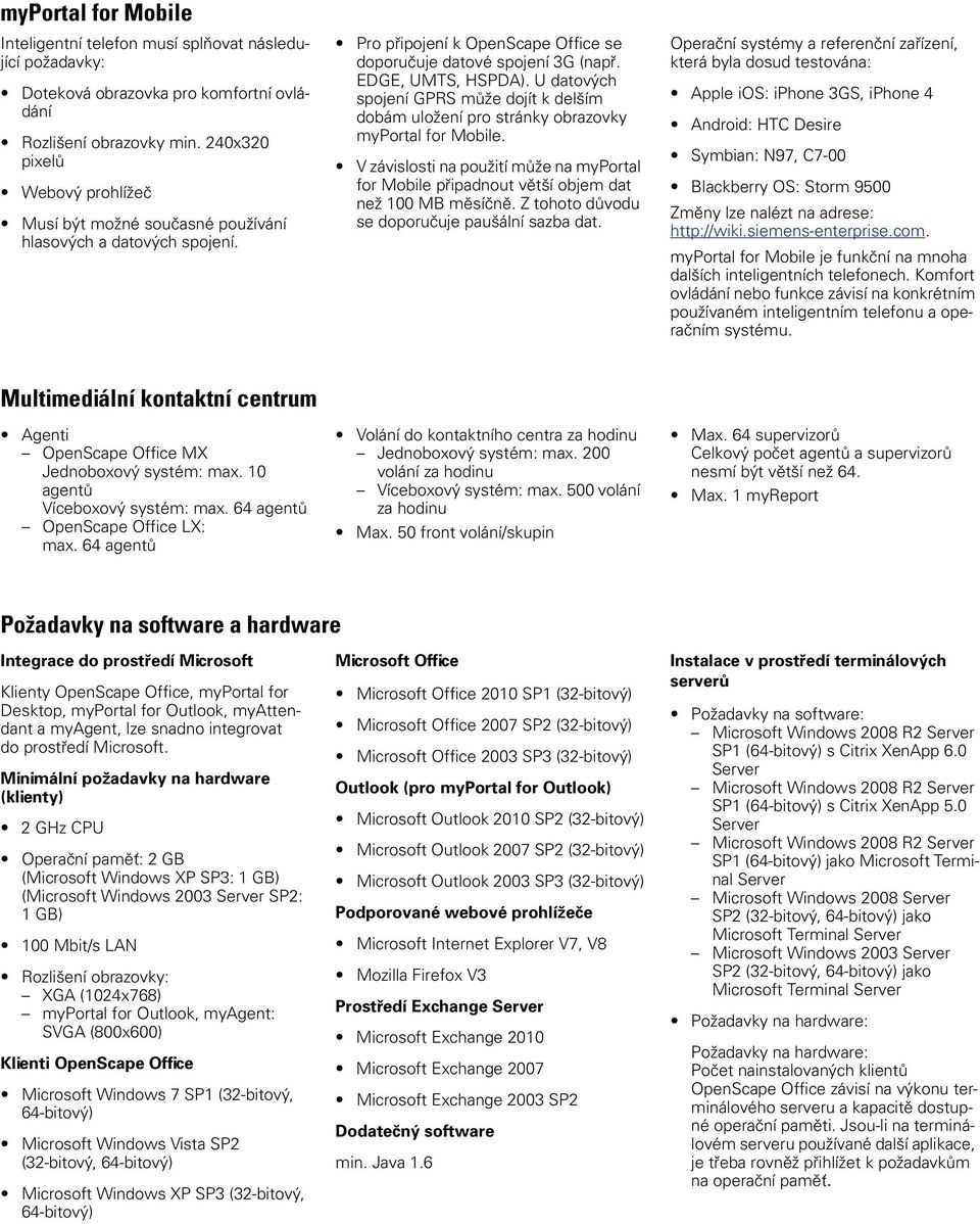 U datových spojení GPRS může dojít k delším dobám uložení pro stránky obrazovky myportal for Mobile. V závislosti na použití může na myportal for Mobile připadnout větší objem dat než 100 MB měsíčně.