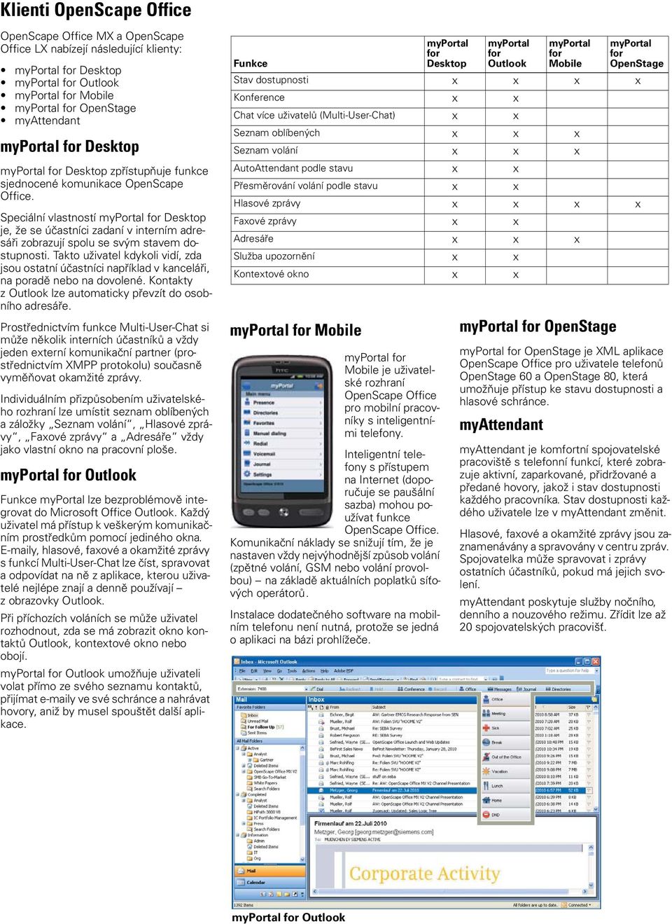 Speciální vlastností myportal for Desktop je, že se účastníci zadaní v interním adresáři zobrazují spolu se svým stavem dostupnosti.