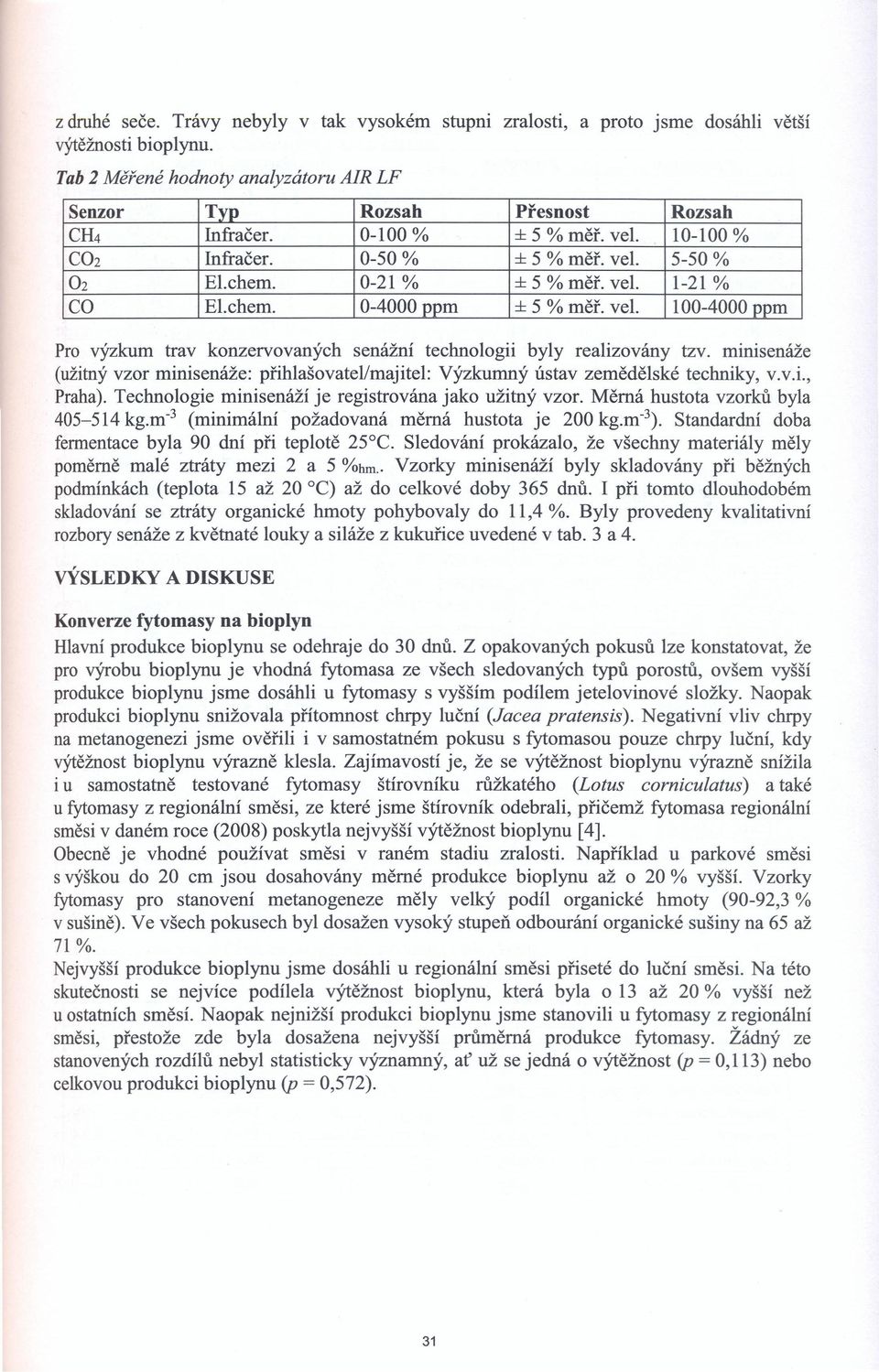 mmisenaze (užitný vzor minisenáže: přihlašovatel/majitel: Výzkumný ústav zemědělské techniky, v.v.i., Praha). Technologie minisenáží je registrována jako užitný vzor.