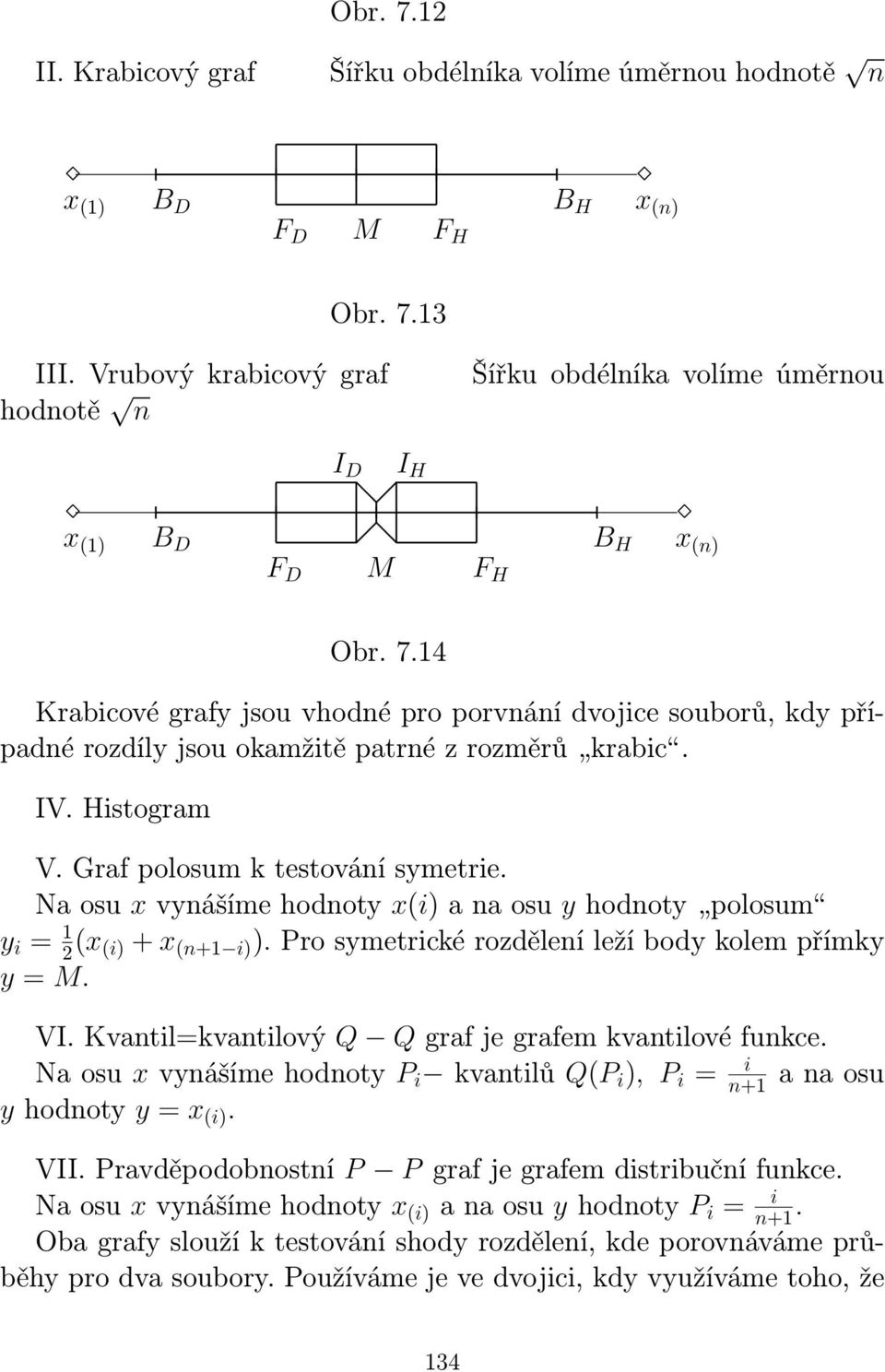 4 Krabicové grafy jsou vhodé pro porváí dvojice souborů, kdy případé rozdíly jsou okamžitě patré z rozměrů krabic. IV. Histogram V. Graf polosum k testováí symetrie.