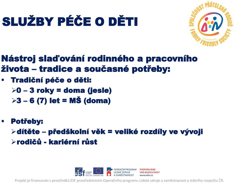 roky = doma (jesle) 3 6 (7) let = MŠ (doma) Potřeby: dítěte