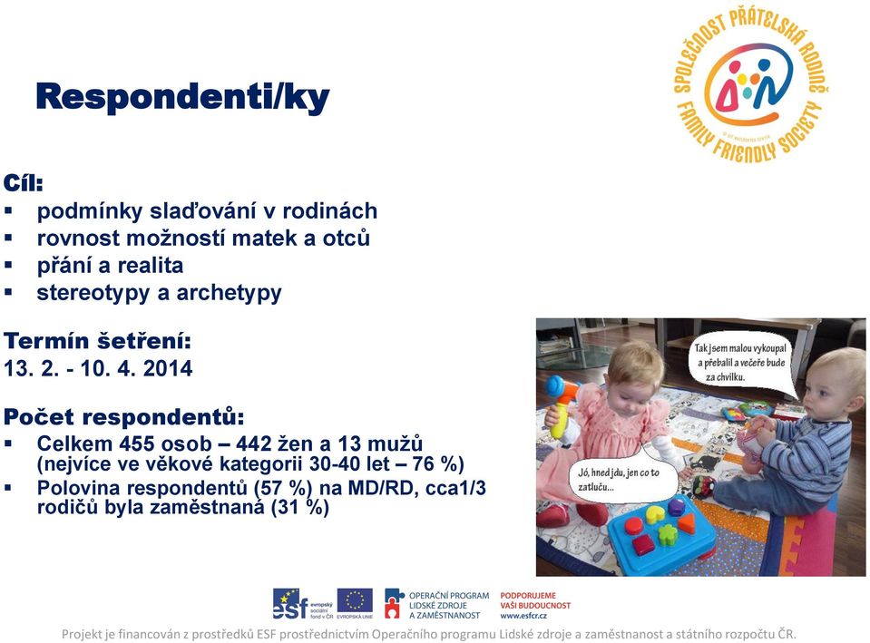 2014 Počet respondentů: Celkem 455 osob 442 žen a 13 mužů (nejvíce ve věkové