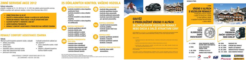 RENAULT NEBO DACIA A DALŠÍ ATRAKTIVNÍ CENY SLEVOVÉ KUPONY V HODNOTĚ 2 000 KČ* AKČNÍ NABÍDKA PNEUMATIK RENAULT COMFORT ASSISTANCE K PROHLÍDCE NA 6 MĚSÍCŮ ZDARMA RENAULT COMFORT ASSISTANCE ZDARMA