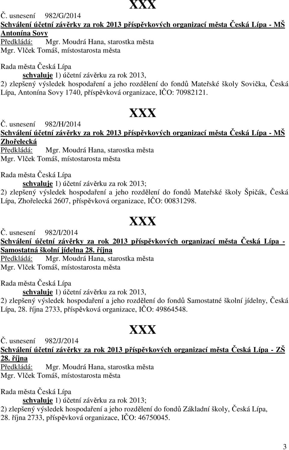 ská Lípa, Antonína Sovy 1740, příspěvková organizace, IČO: 70982121. Č.