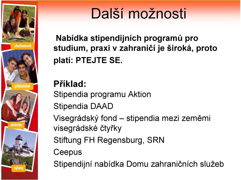 Příklad: Stipendia programu Aktion Stipendia DAAD Visegrádský fond