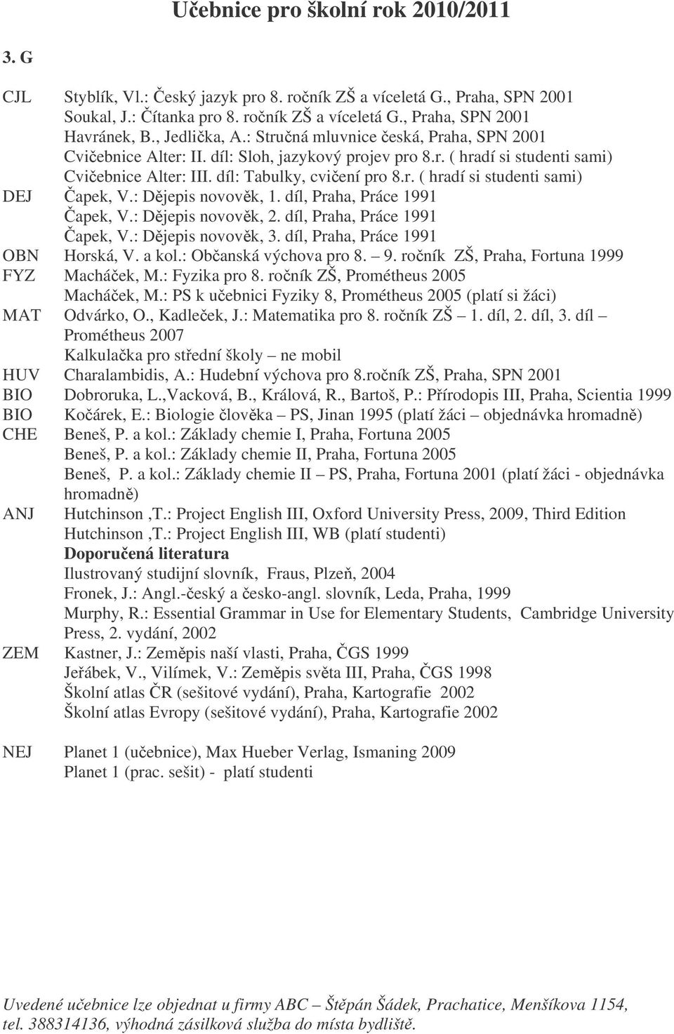 : Djepis novovk, 1. díl, Praha, Práce 1991 apek, V.: Djepis novovk, 2. díl, Praha, Práce 1991 apek, V.: Djepis novovk, 3. díl, Praha, Práce 1991 OBN Horská, V. a kol.: Obanská výchova pro 8. 9.