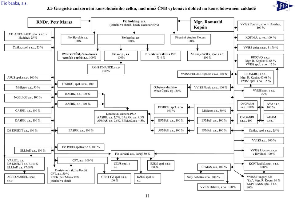 s r.o., 25 % VVISS delta, s.r.o., 51,70 % AFUS spol. s.r.o., Midleton a.s., 50 % NOBLIGE a.s., RM-SYSTÉM, česká burza cenných papírů a.s., 100% FPSROG, spol. s r.o., 100 % BASRK, a.s., RM-S FINANCE, s.