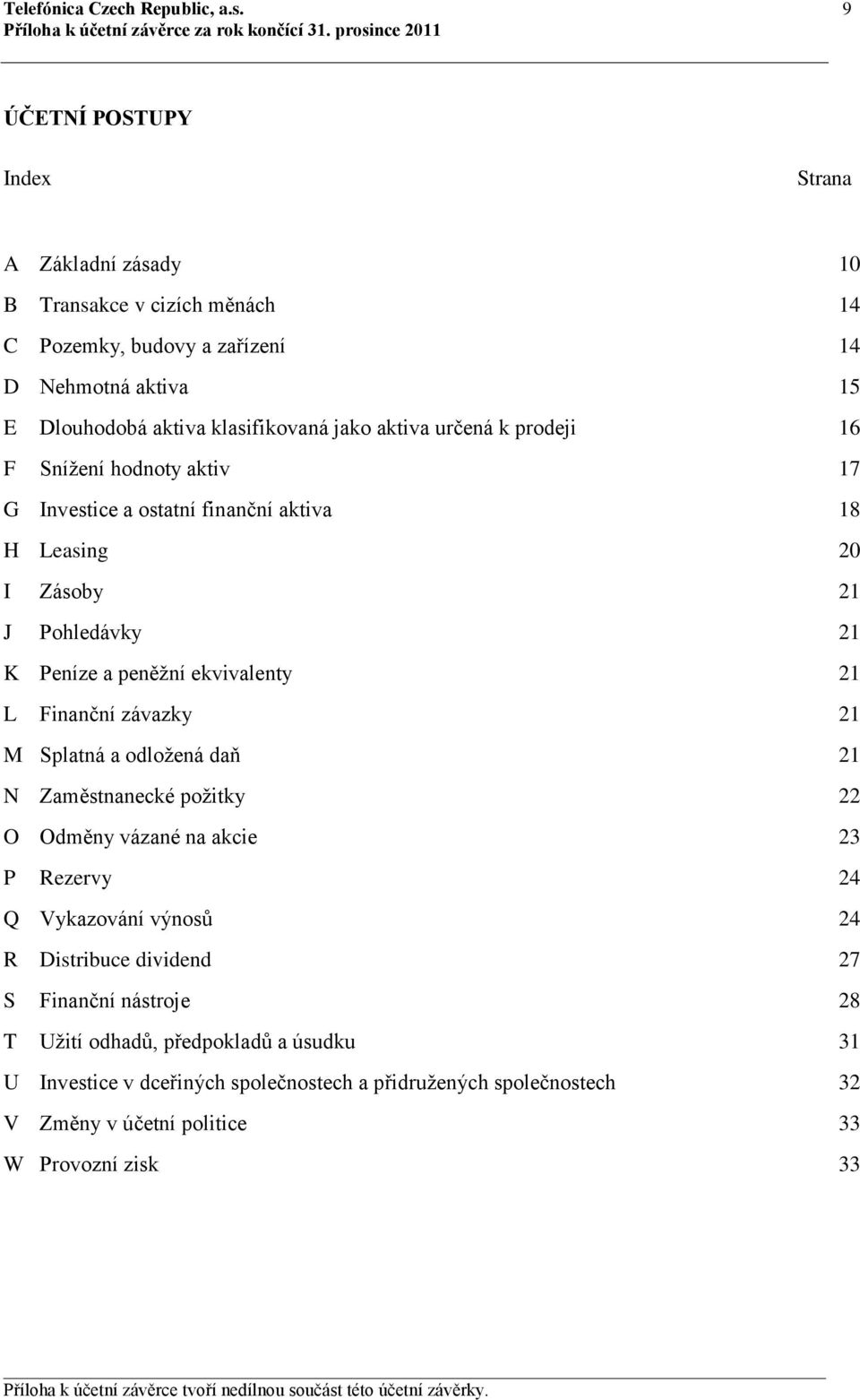 určená k prodeji 16 F Snížení hodnoty aktiv 17 G Investice a ostatní finanční aktiva 18 H Leasing 20 I Zásoby 21 J Pohledávky 21 K Peníze a peněžní ekvivalenty 21 L Finanční