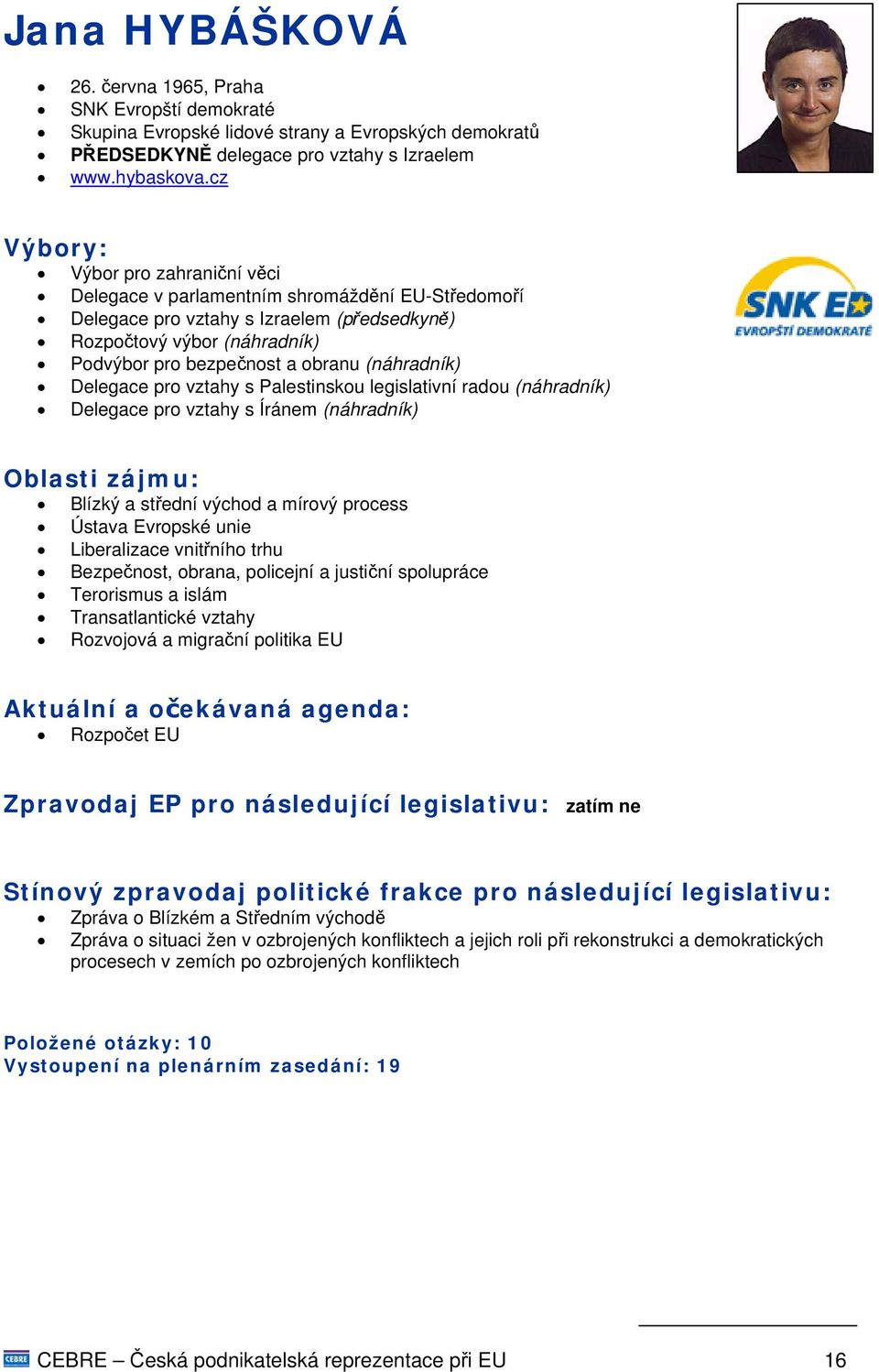 Delegace pro vztahy s Palestinskou legislativní radou (náhradník) Delegace pro vztahy s Íránem (náhradník) Blízký a střední východ a mírový process Ústava Evropské unie Liberalizace vnitřního trhu
