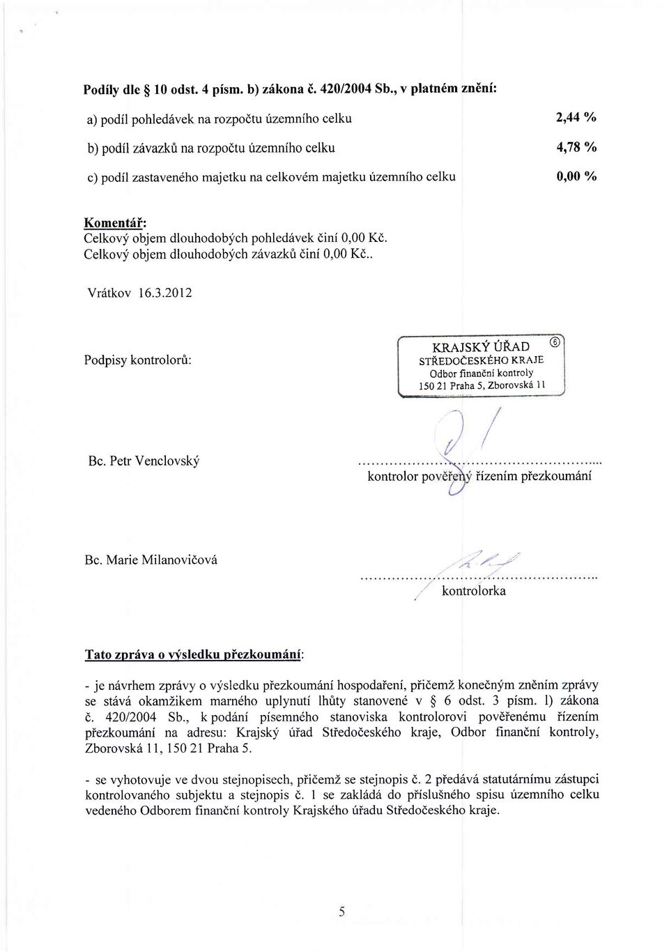 Koment6i: Celkovj objem dlouhodobych pohled6vek dini 0,00 Kd. Celkovlf objem dlouhodobych ztwazkri dini 0,00 Kd.. Vr6tkov 16.3.