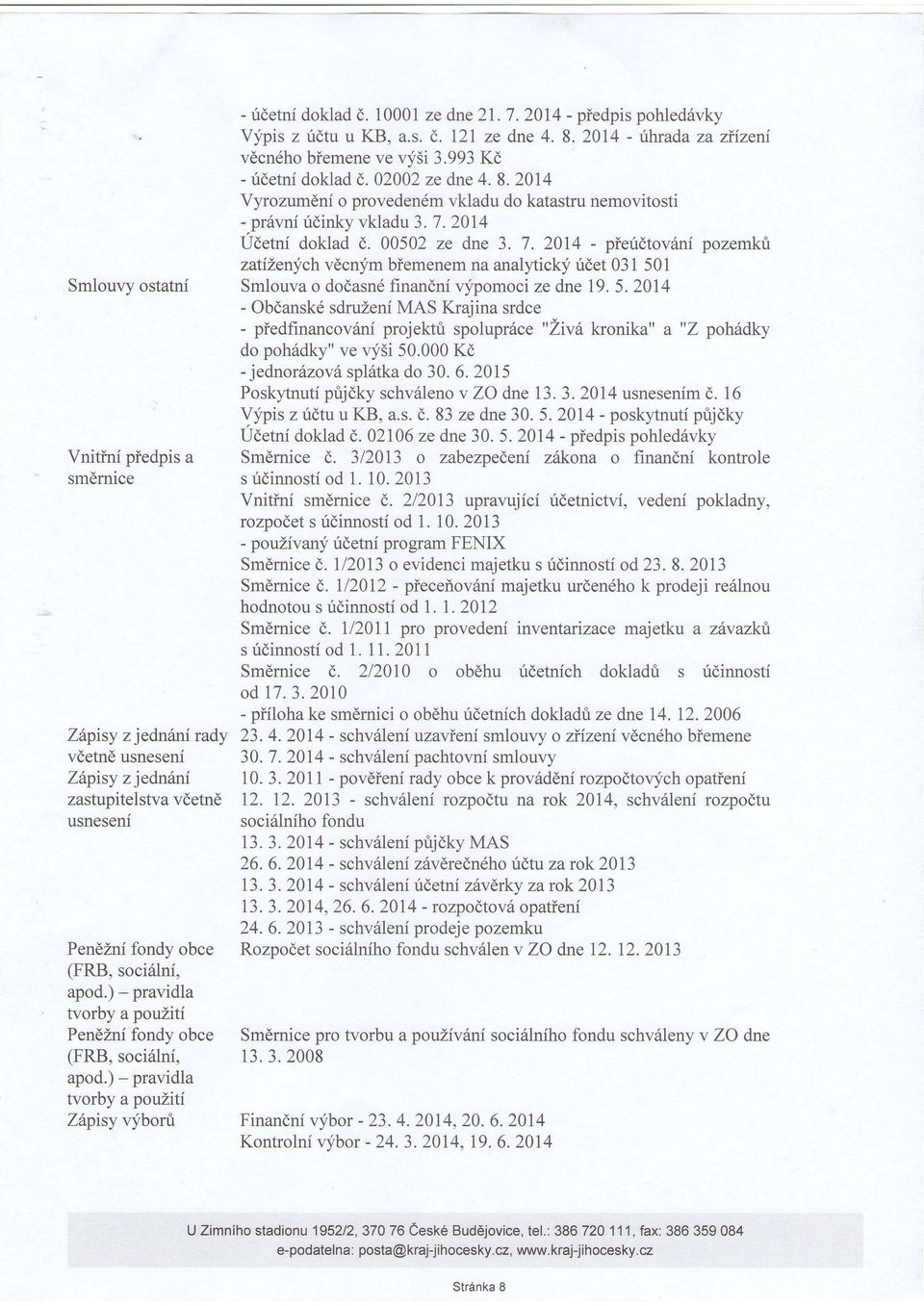 2014 Udetni doklad d. 00502 ze dne 3.7.2014 - pieridtovdni pozemkri zatilenychvdcnym biemenem na analyickf ridet 031 50