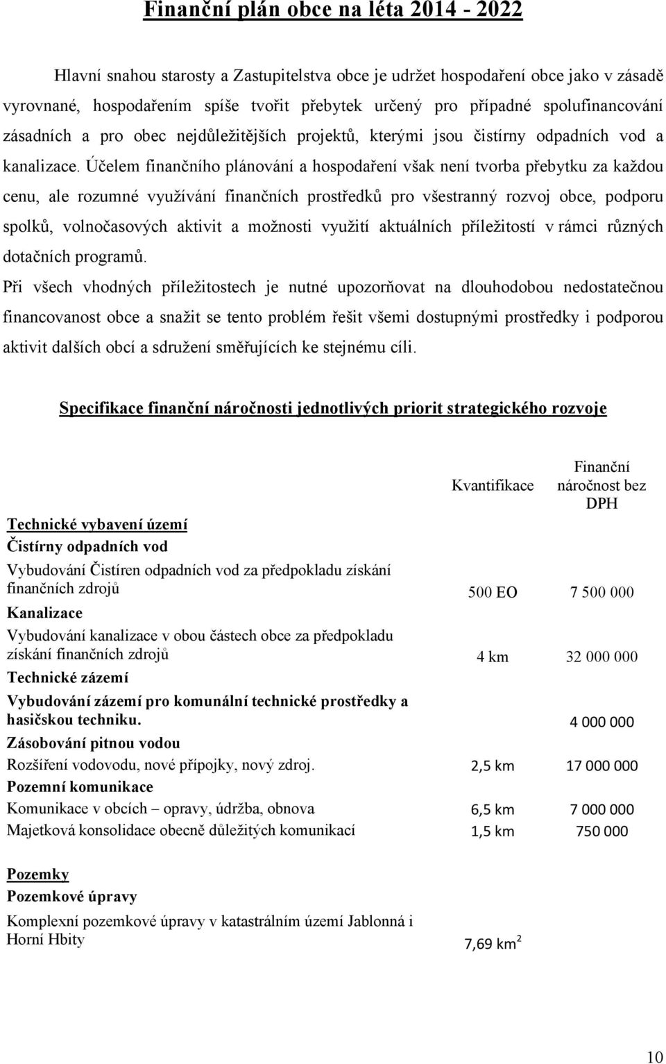 Účelem finančního plánování a hospodaření však není tvorba přebytku za každou cenu, ale rozumné využívání finančních prostředků pro všestranný rozvoj obce, podporu spolků, volnočasových aktivit a