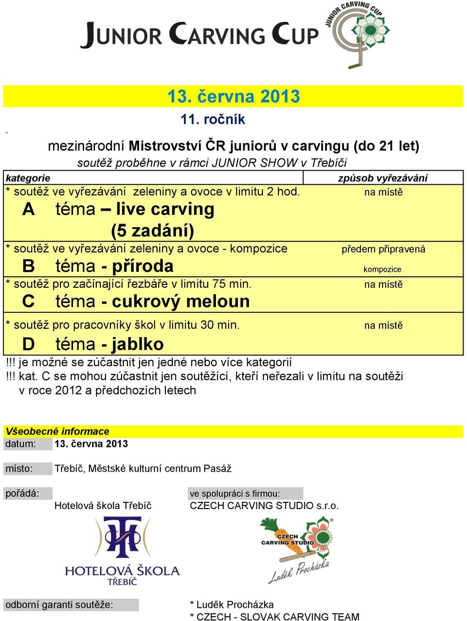 na místě C téma - cukrový meloun * soutěž pro pracovníky škol v limitu 30 min. na místě D téma - jablko 13. června 2013!!! je možné se zúčastnit jen jedné nebo více kate