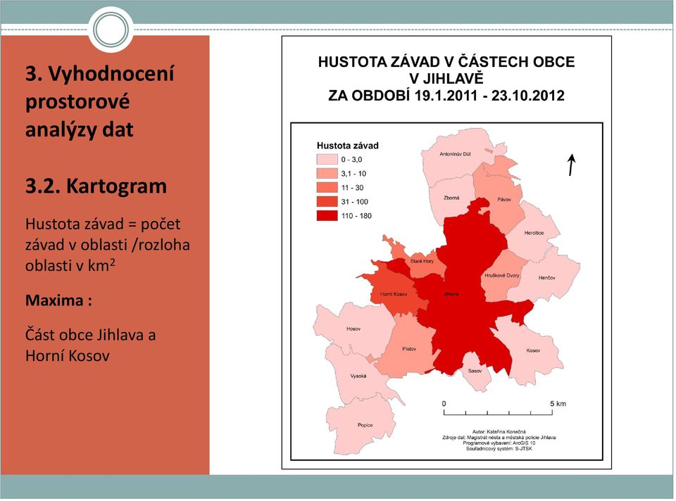 závad v oblasti /rozloha oblasti v km