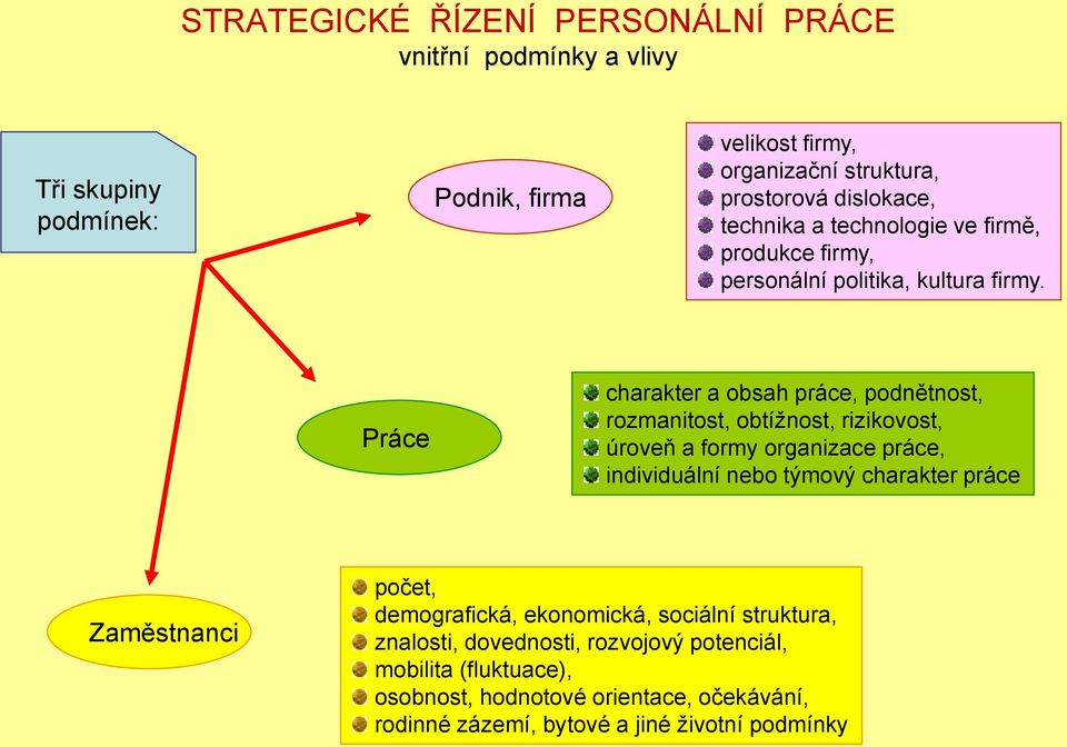 Práce charakter a obsah práce, podnětnost, rozmanitost, obtíţnost, rizikovost, úroveň a formy organizace práce, individuální nebo týmový charakter práce