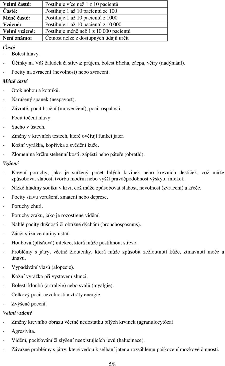 - Pocity na zvracení (nevolnost) nebo zvracení. Méně časté - Otok nohou a kotníků. - Narušený spánek (nespavost). - Závratě, pocit brnění (mravenčení), pocit ospalosti. - Pocit točení hlavy.