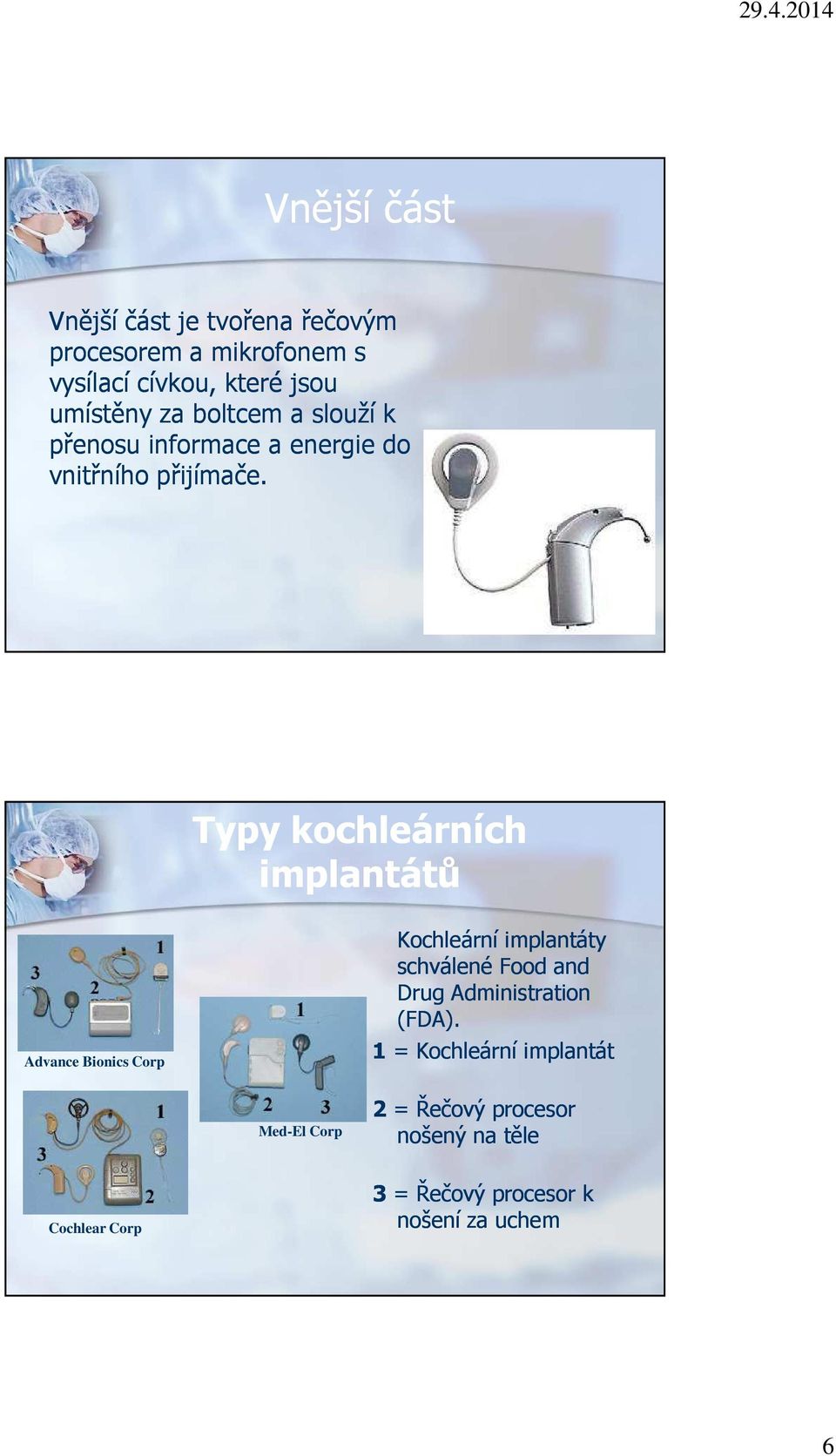 Typy kochleárních implantátů Advance Bionics Corp Kochleární implantáty schválené Food and Drug