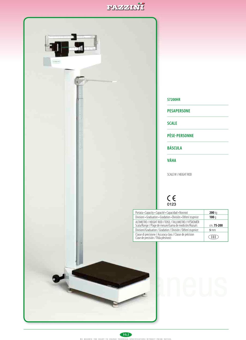 VÝŠKOMĚR Scala/Range / Plage de mesure/gama de medición/rozsah: cm.