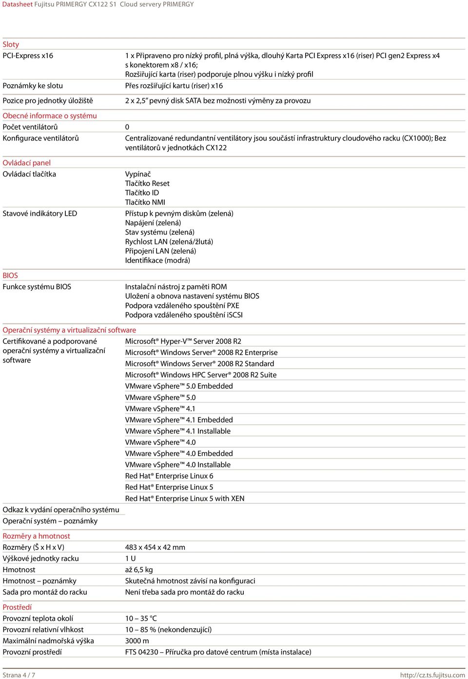 Konfigurace ventilátorů Centralizované redundantní ventilátory jsou součástí infrastruktury cloudového racku (CX1000); Bez ventilátorů v jednotkách CX122 Ovládací panel Ovládací tlačítka Stavové