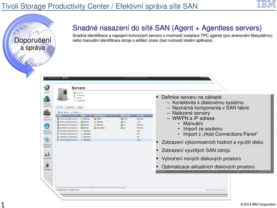 Definice serveru na základě: Definice Konektivita serveru k na diskovému základě: systému Neznámá Konektivita komponenta k diskovému v SAN systému fabric Nalezené Neznámá servery komponenta v SAN
