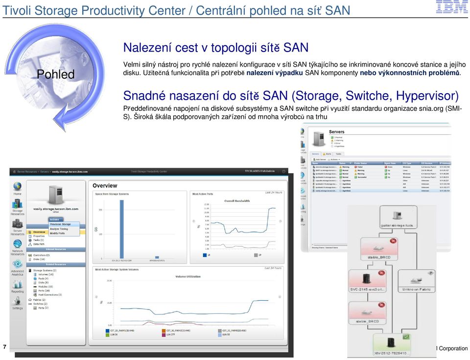 Užitečná funkcionalita při potřebě nalezení výpadku SAN komponenty nebo výkonnostních problémů.