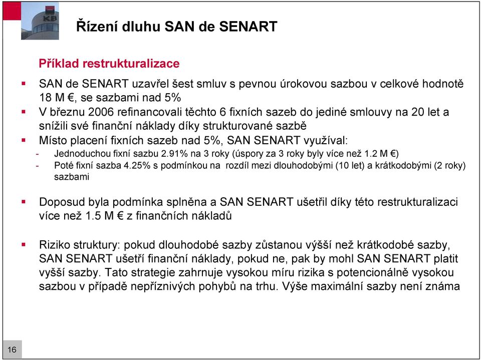 91% na 3 roky (úspory za 3 roky byly více neţ 1.2 M ) - Poté fixní sazba 4.