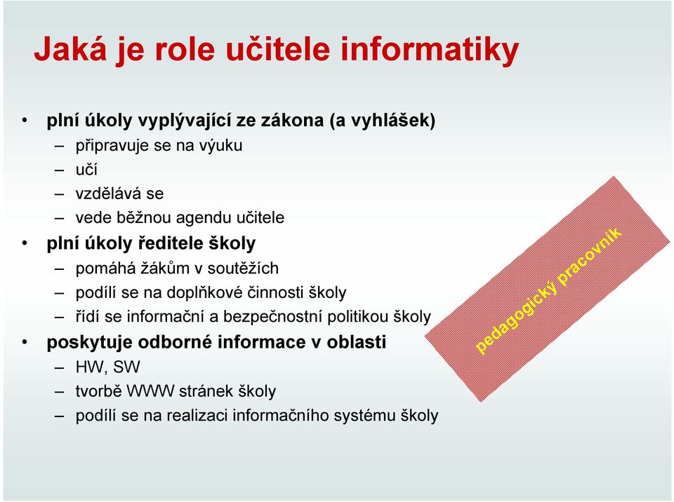 doplňkové činnosti školy řídí se informační a bezpečnostní politikou školy poskytuje odborné informace v