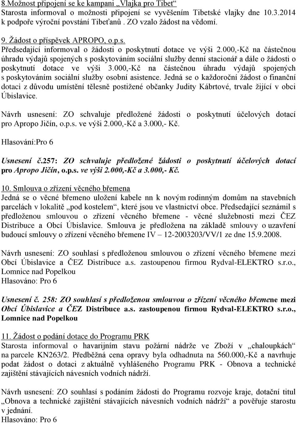 000,-Kč na částečnou úhradu výdajů spojených s poskytováním sociální služby denní stacionář a dále o žádosti o poskytnutí dotace ve výši 3.