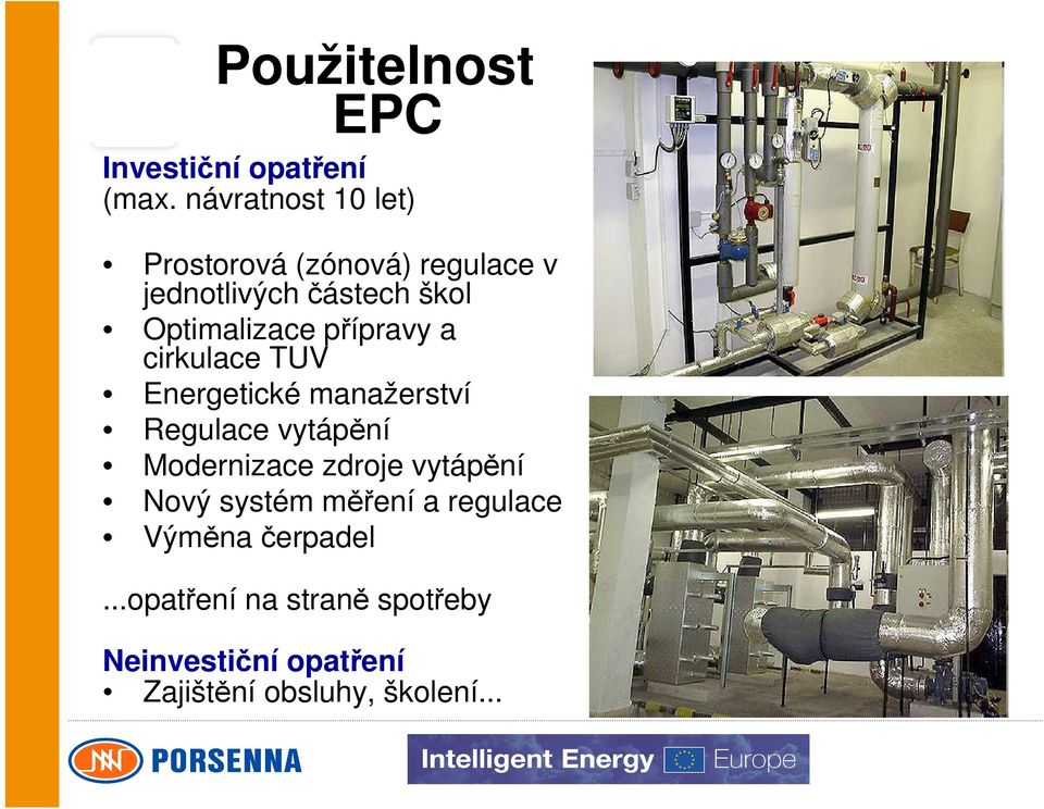 přípravy a cirkulace TUV Energetické manažerství Regulace vytápění Modernizace zdroje