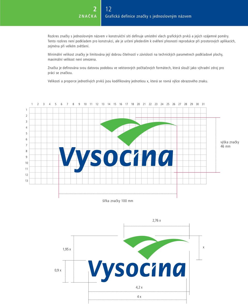 Minimální velikost značky je limitována její dobrou čitelností v závislosti na technických parametrech podkladové plochy, maimální velikost není omezena.