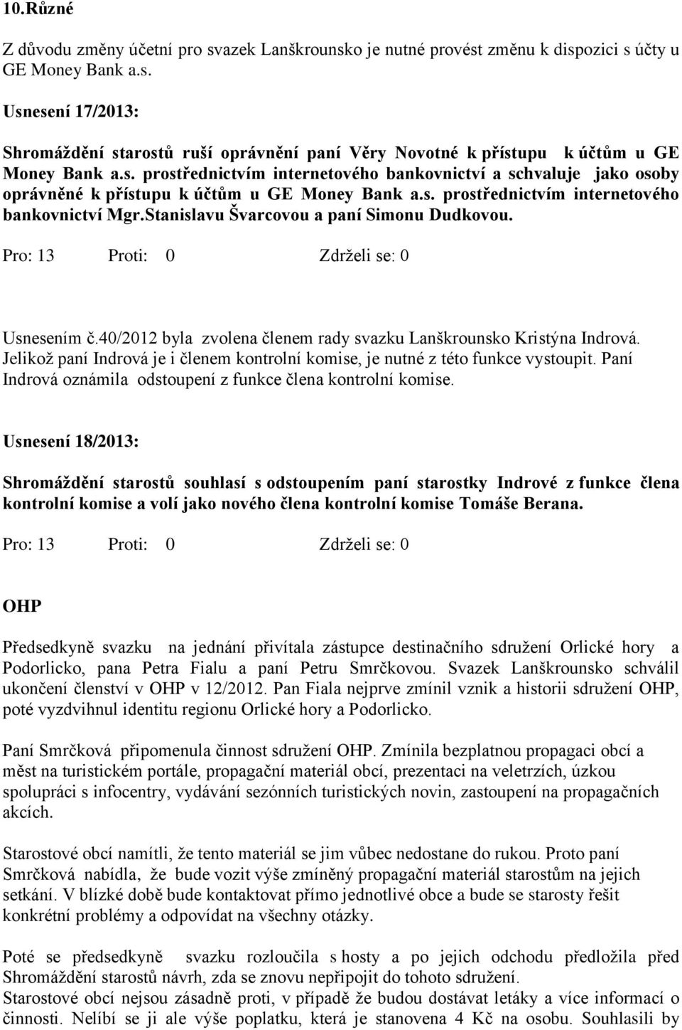 Stanislavu Švarcovou a paní Simonu Dudkovou. Usnesením č.40/2012 byla zvolena členem rady svazku Lanškrounsko Kristýna Indrová.