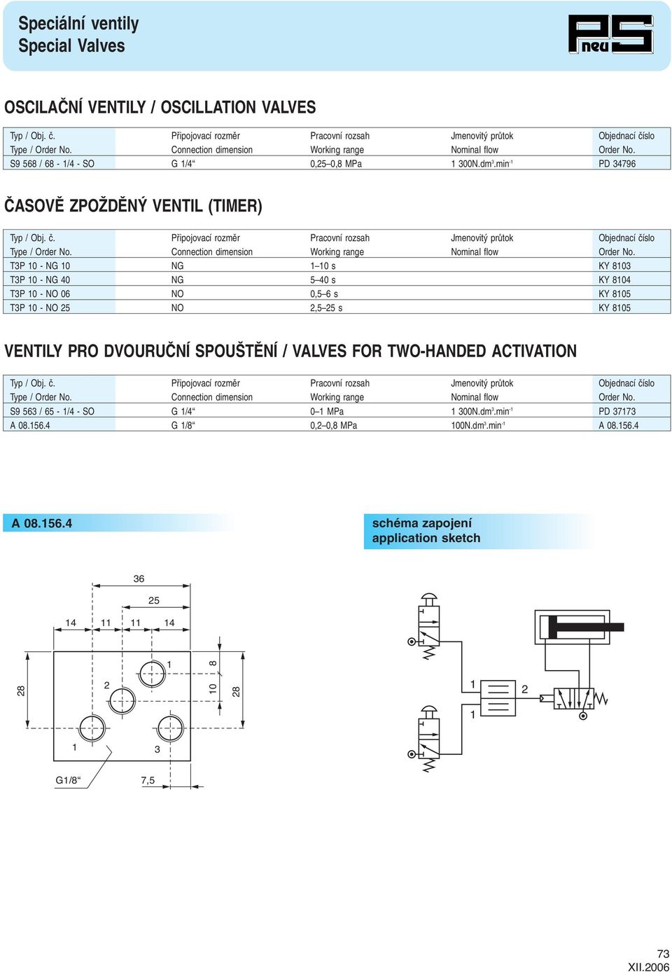 Pfiipojovací rozmûr Pracovní rozsah Jmenovit prûtok Objednací ãíslo Type / Order No. Connection dimension Working range Nominal flow Order No.