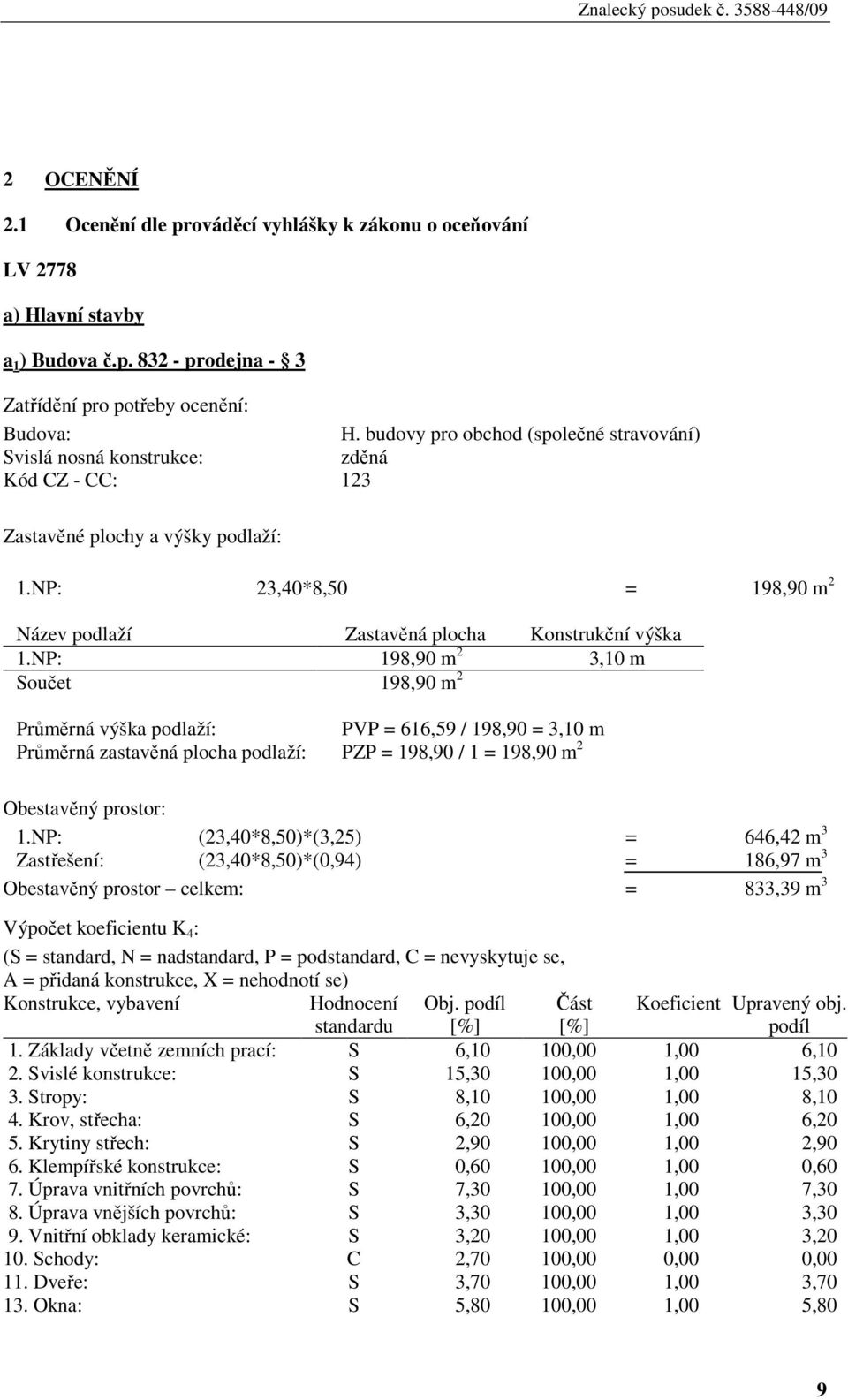 NP: 23,40*8,50 = 198,90 m 2 Název podlaží Zastavěná plocha Konstrukční výška 1.