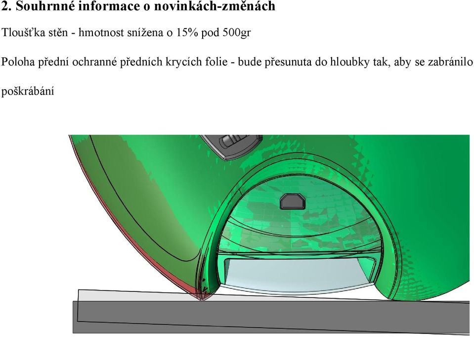 Poloha přední ochranné předních krycích folie -