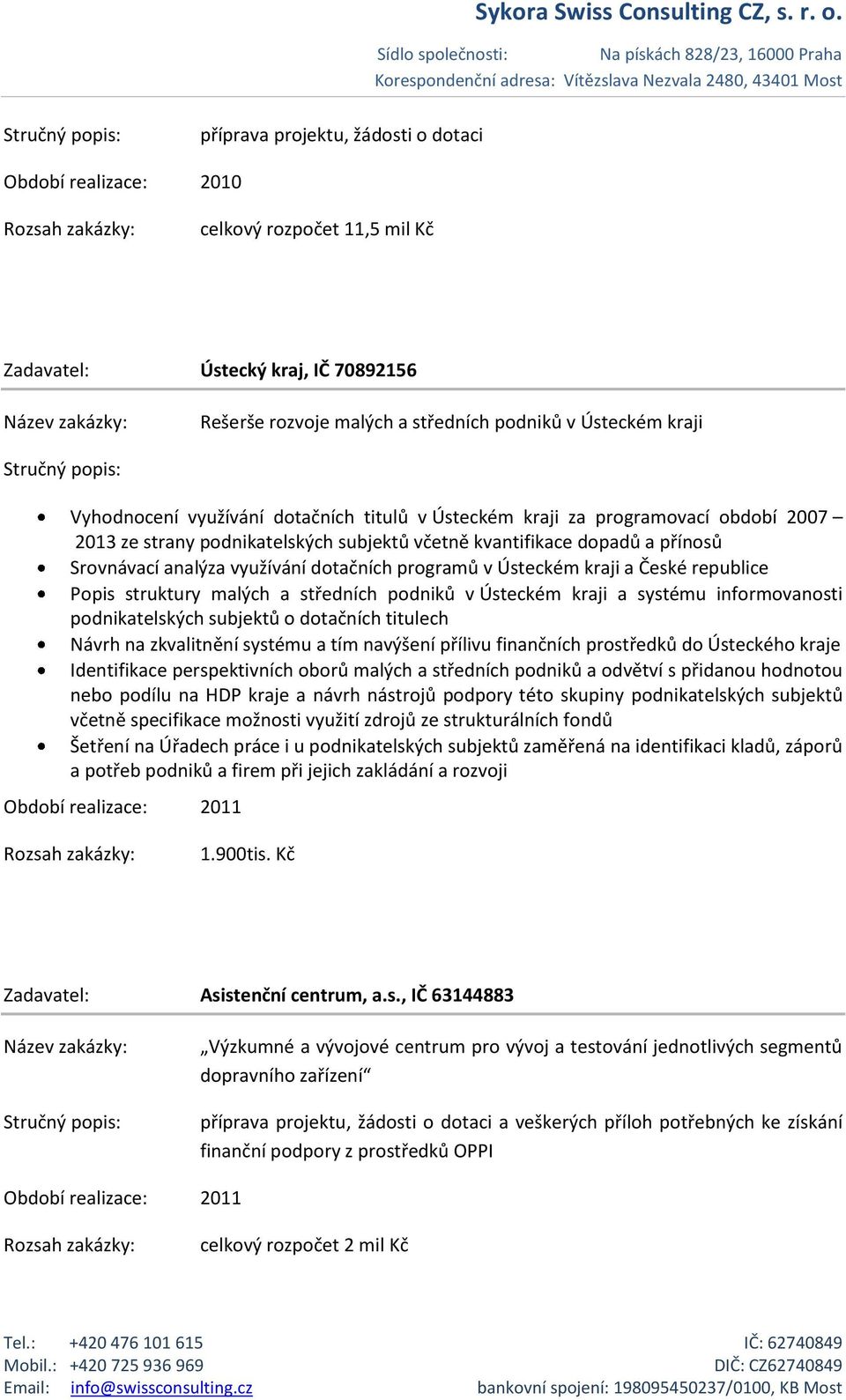 České republice Popis struktury malých a středních podniků v Ústeckém kraji a systému informovanosti podnikatelských subjektů o dotačních titulech Návrh na zkvalitnění systému a tím navýšení přílivu