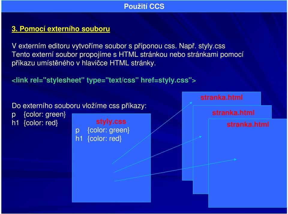 stránky. <link rel="stylesheet" type="text/css" href=styly.