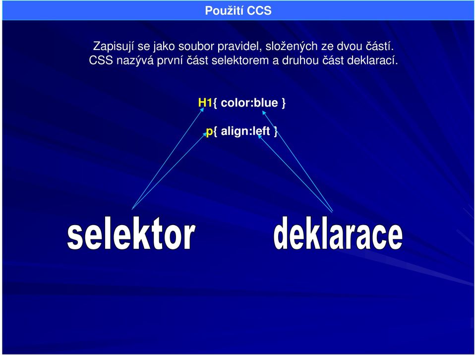 CSS nazývá prvníčást selektorem a