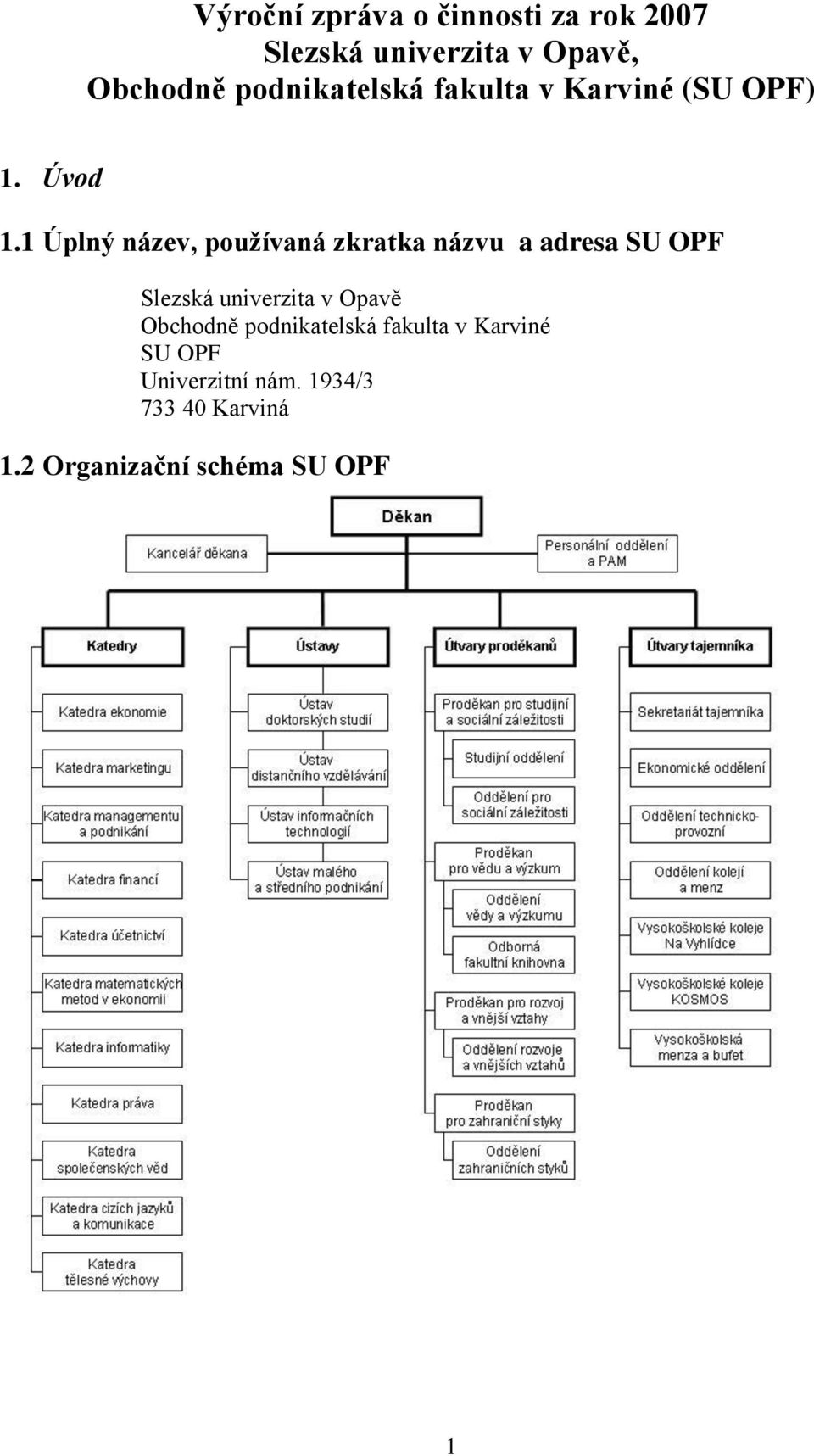 1 Úplný název, používaná zkratka názvu a adresa SU OPF Slezská univerzita v Opavě