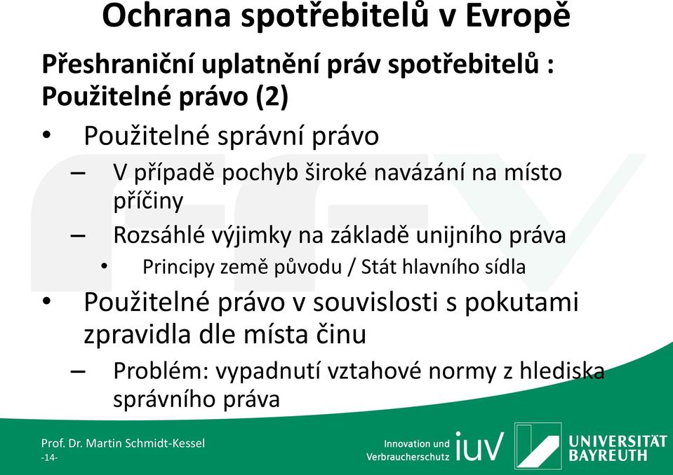 práva Principy země původu / Stát hlavního sídla Použitelné právo v souvislosti s