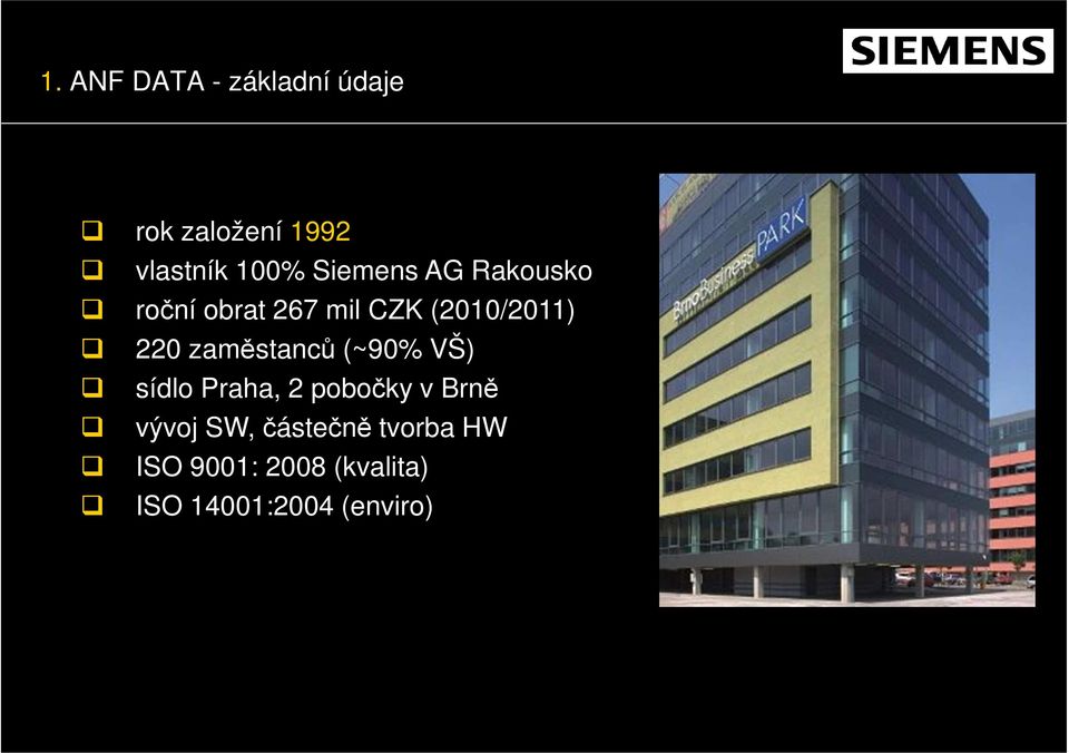 zaměstanců (~90% VŠ) sídlo Praha, 2 pobočky v Brně vývoj SW,