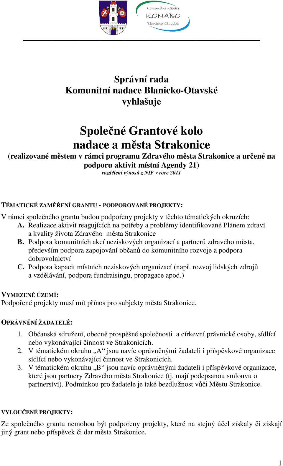 Realizace aktivit reagujících na potřeby a problémy identifikované Plánem zdraví a kvality života Zdravého města Strakonice B.