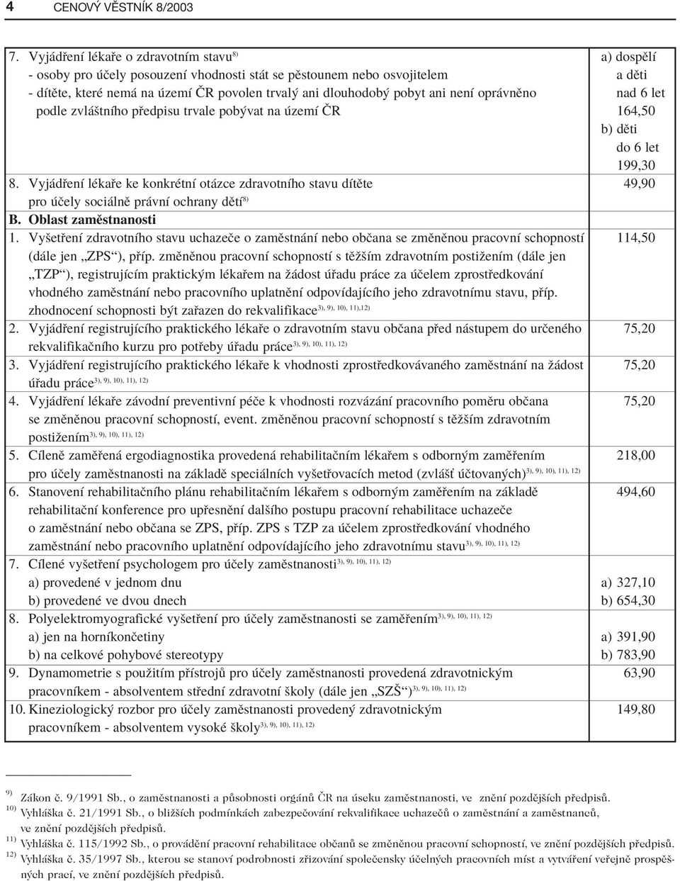 nenì opr vnïno nad 6 let podle zvl ötnìho p edpisu trvale pob vat na zemì»r 164,50 b) dïti do 6 let 199,30 8.