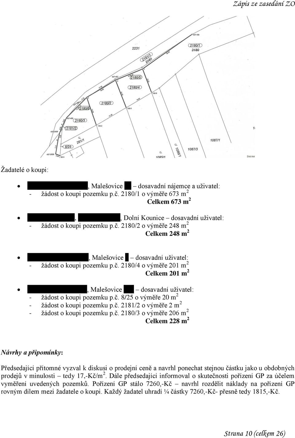 2180/2 o výměře 248 m 2 Celkem 248 m 2 Kupský Radek a Hana, Malešovice 9 dosavadní uživatel: - žádost o koupi pozemku p.č.