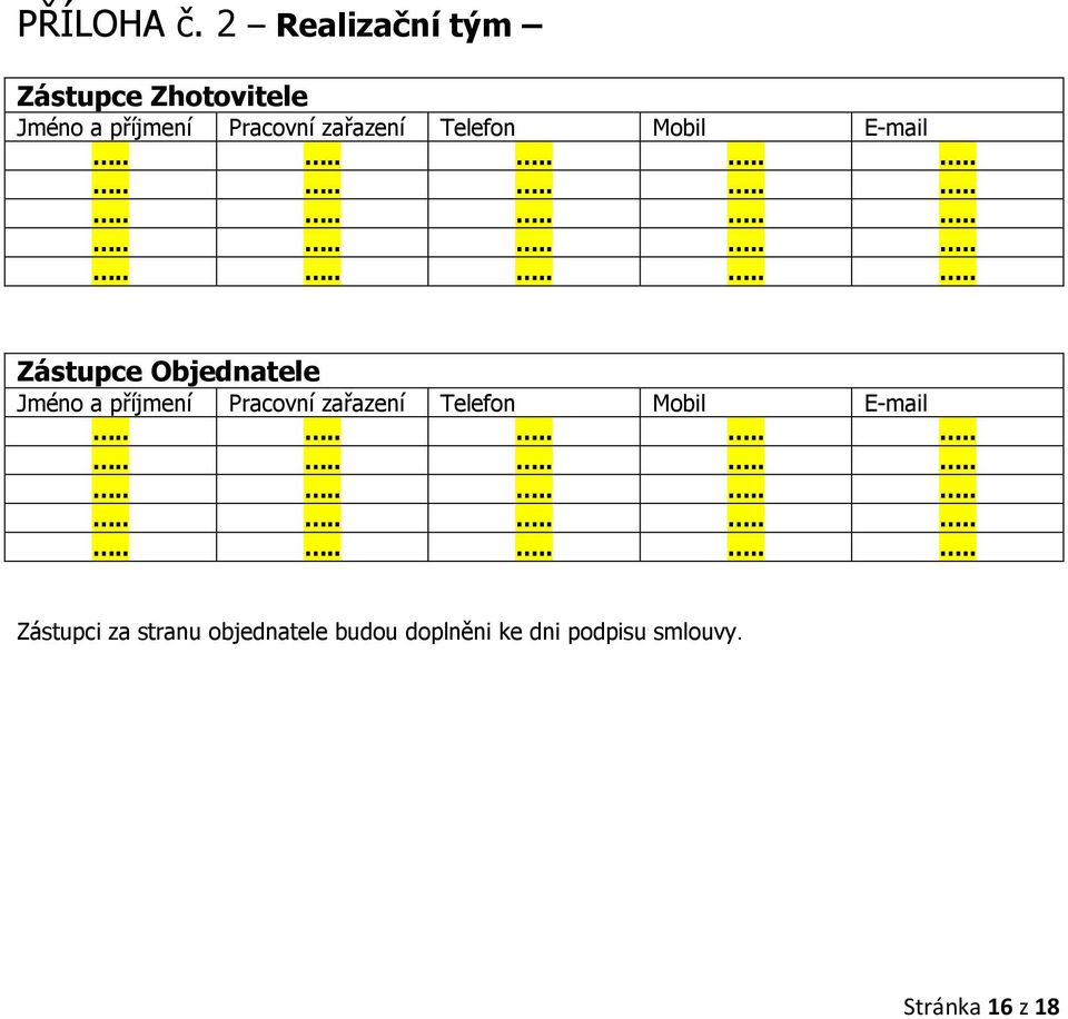 zařazení Telefon Mobil E-mail Zástupce Objednatele Jméno a