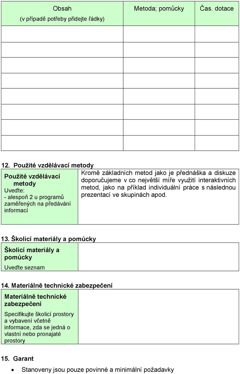 doporučujeme v co největší míře využití interaktivních metod, jako na příklad individuální práce s následnou prezentací ve skupinách apod. 13.