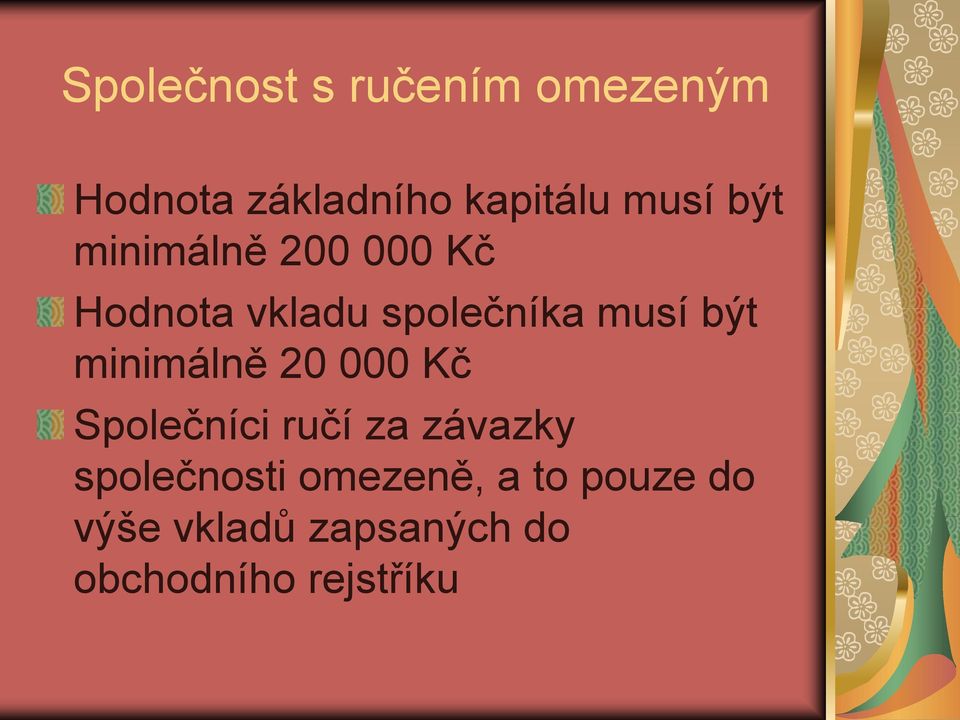 minimálně 20 000 Kč Společníci ručí za závazky společnosti