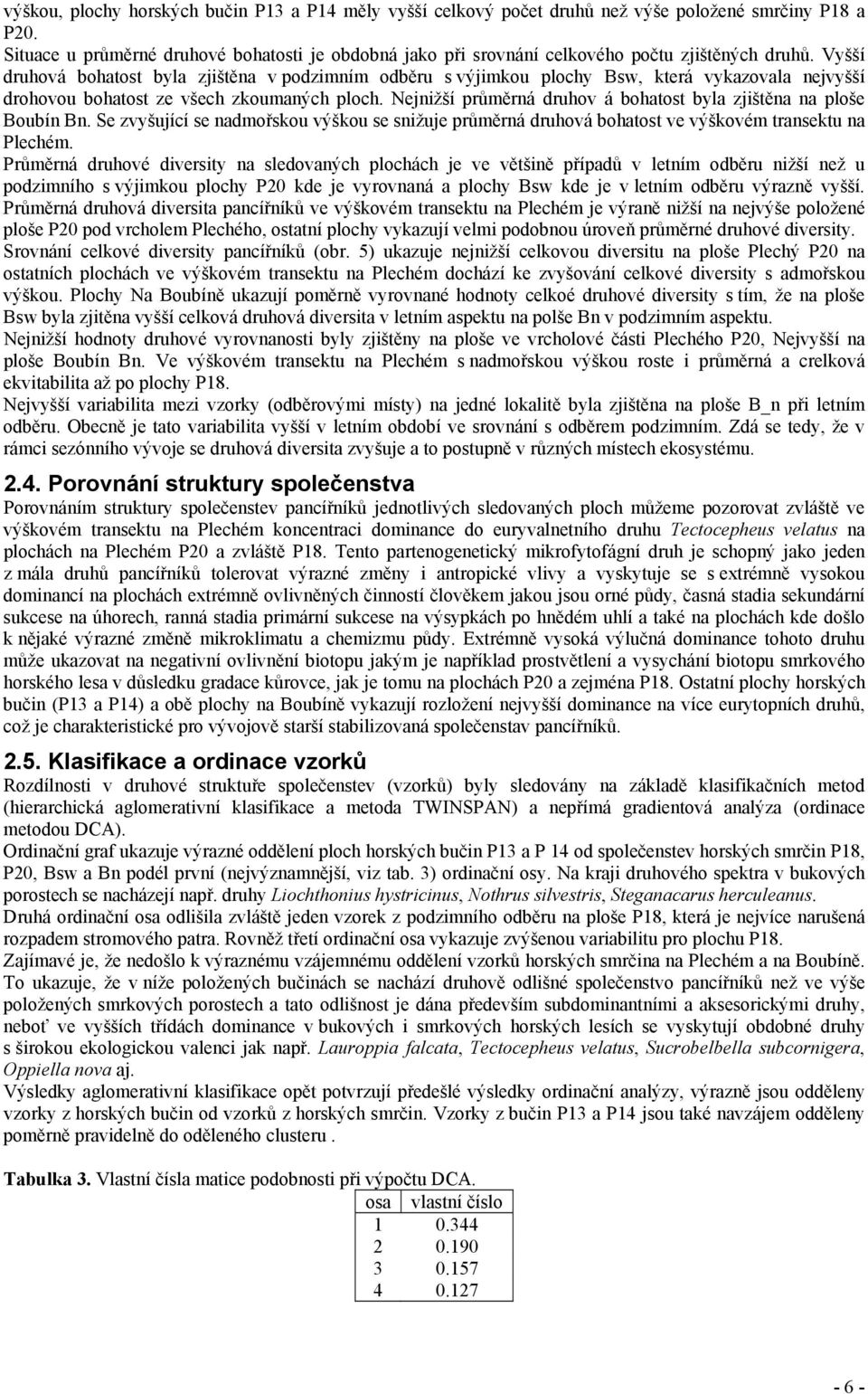 Vyšší druhová bohatost byla zjištěna v podzimním odběru s výjimkou plochy Bsw, která vykazovala nejvyšší drohovou bohatost ze všech zkoumaných ploch.
